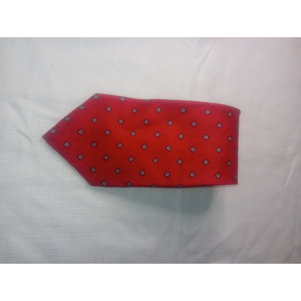 Burnham Ltd Red Squares Silk USA Made Neck Tie Classic Size